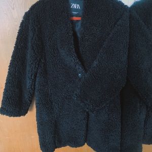 Oversized faux fur teddy coat - Black